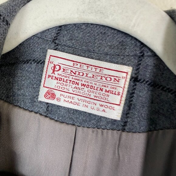 VTG Pendleton Virgin Wool Blazer Jacket Gray Windowpane size 12 Petite Plaid USA - Picture 3 of 16